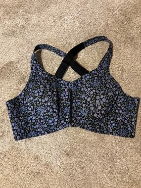 Knix Catalyst Front Zip Sports Bra with Black & Purple Floral Print Size 7
